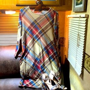 Flannel midi dress and heels!